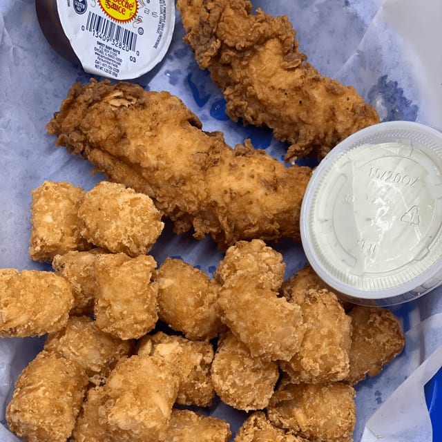 Chicken Tenders with Tots, Reg Or Spicy.